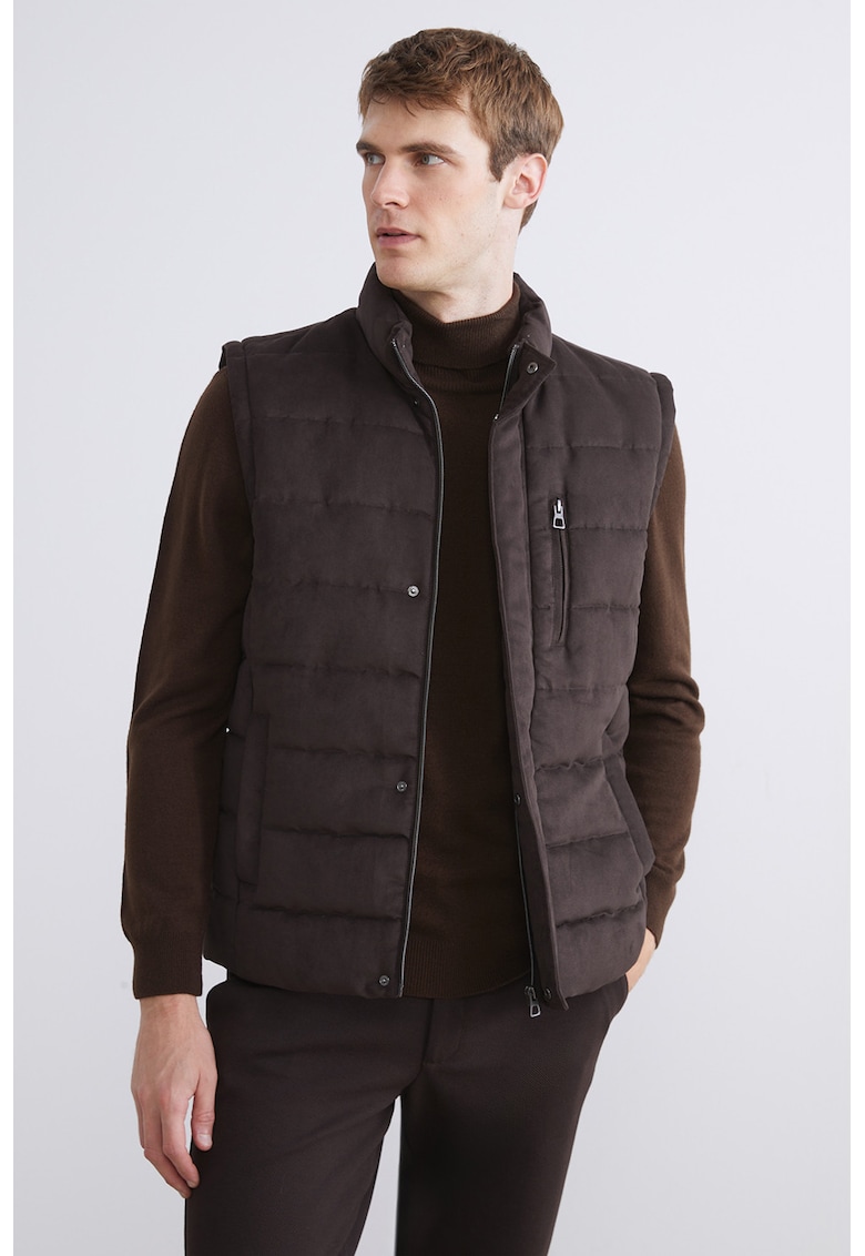 Vesta cu vatelina din piele intoarsa sintetica cu fermoar