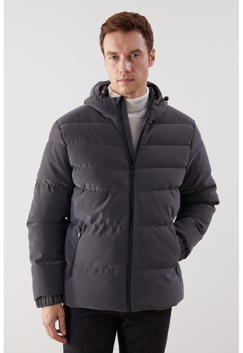 Geaca matlasata cu gluga - Gri inchis