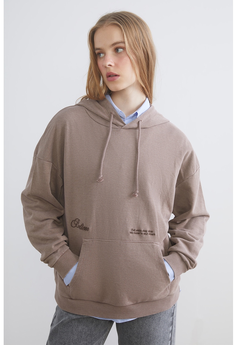 Hanorac regular fit cu text - Maro taupe