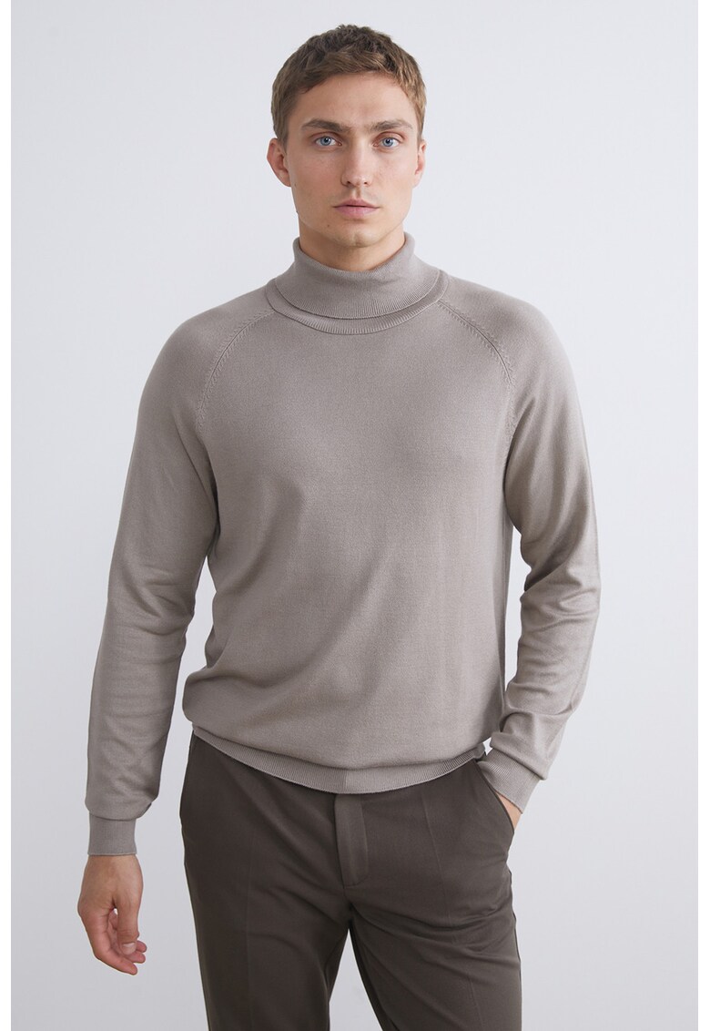 Pulover tricotat fin cu maneci raglan - Gri deschis