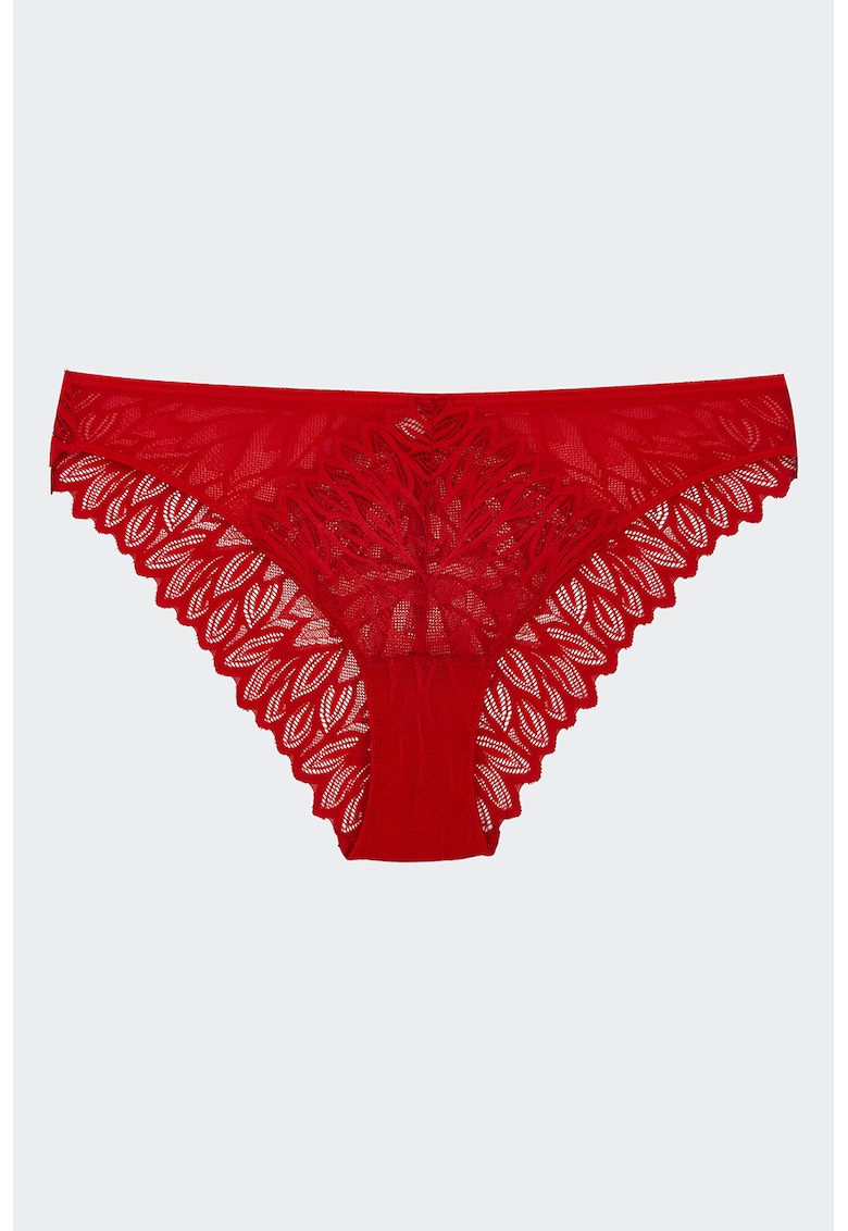 Chiloti de dantela cu margi valurite - Rosu vermillion