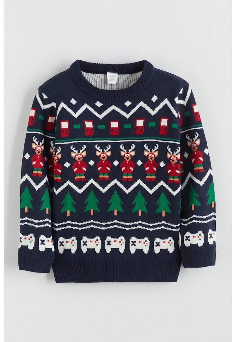 Pulover cu decolteu la baza gatului si model de Craciun