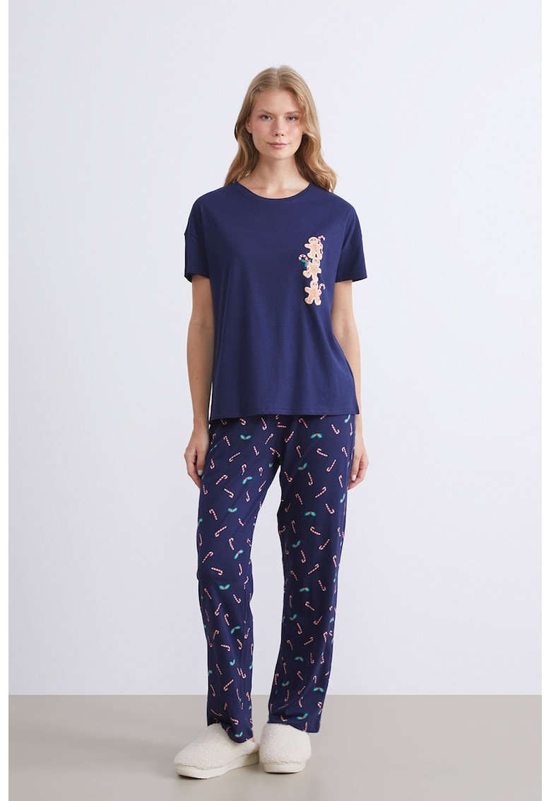 Pijama de bumbac cu model de Craciun
