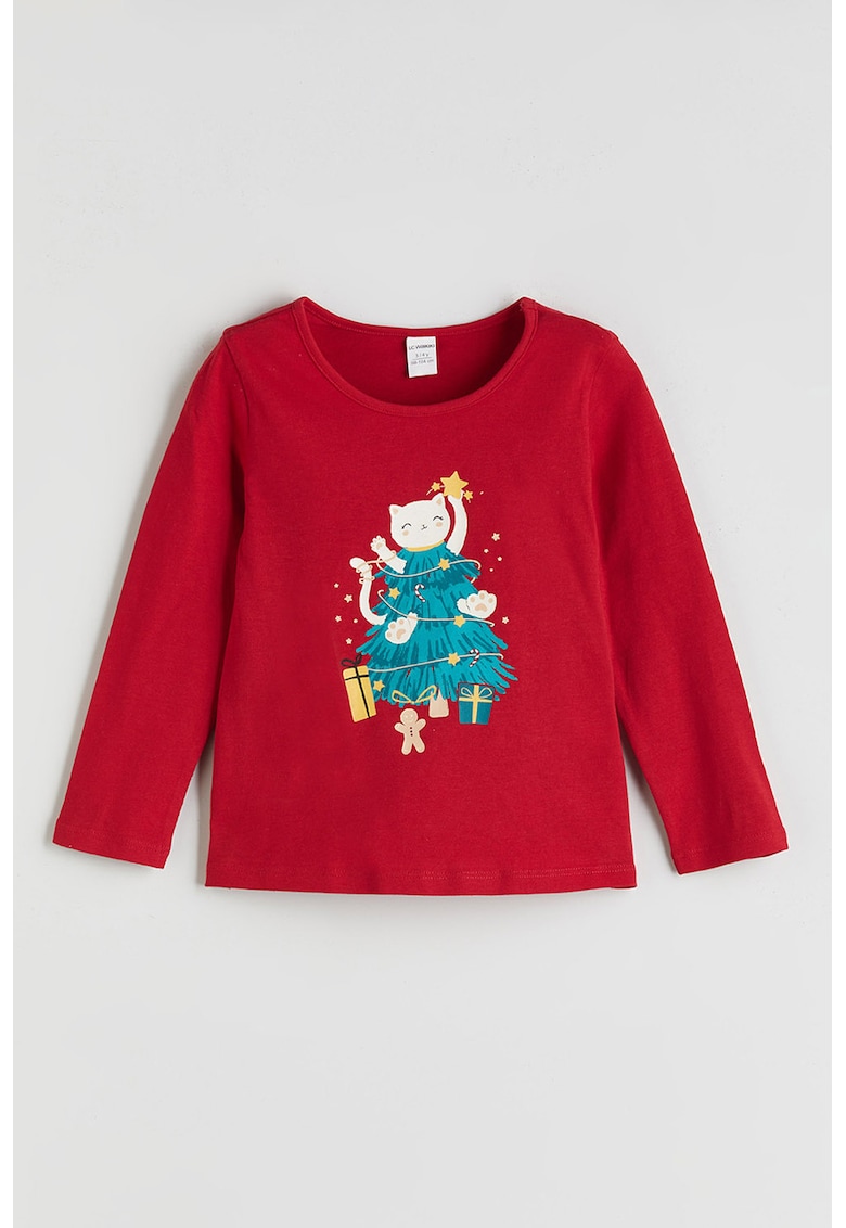 Bluza cu model de Craciun si decolteu rotund