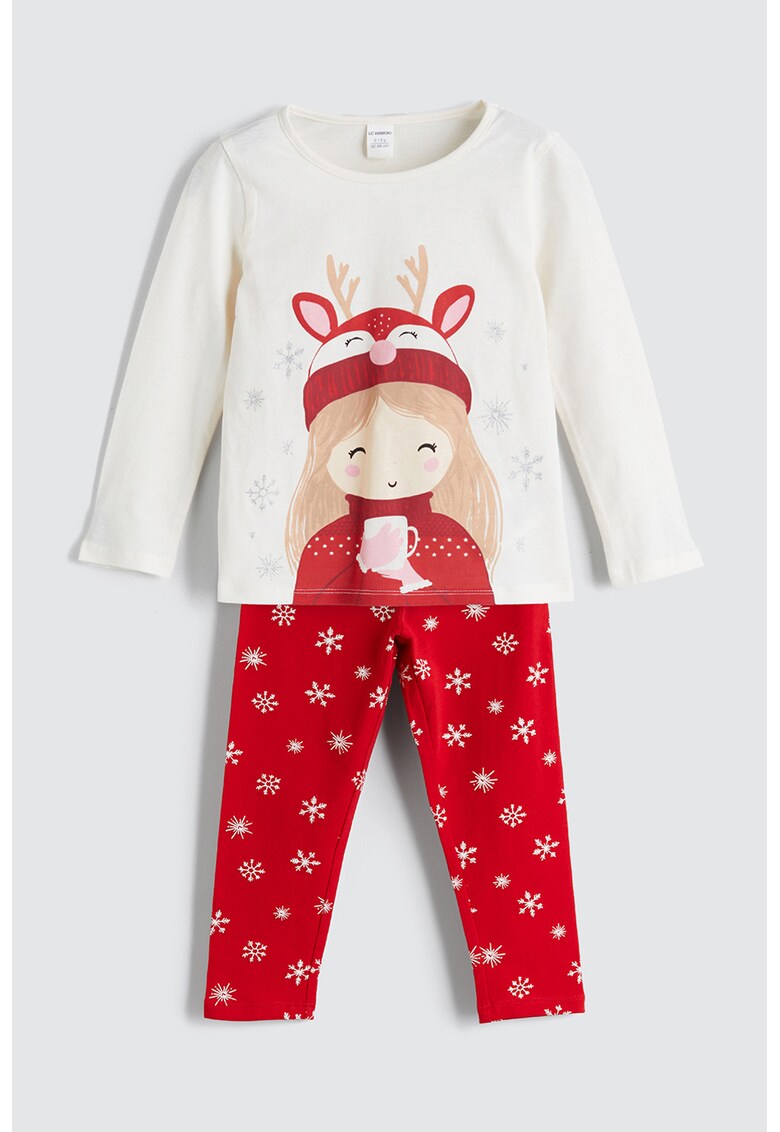 Set de bluza cu model de Craciun si colanti - 2 piese - Rosu/Alb