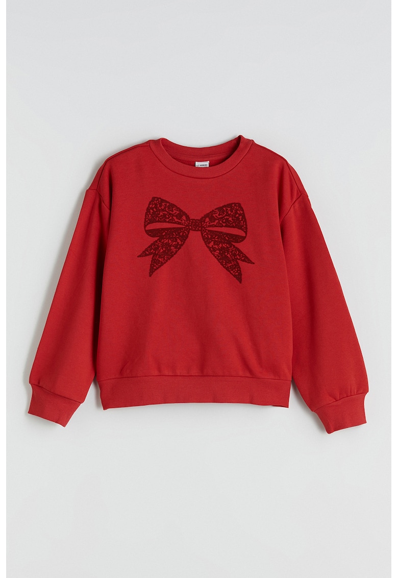 Bluza lejera de trening cu imprimeu cu funda - Rosu/Rosu inchis