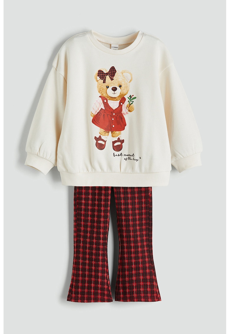 Set de bluza de trening cu imprimeu ursulet si pantaloni - 2 piese