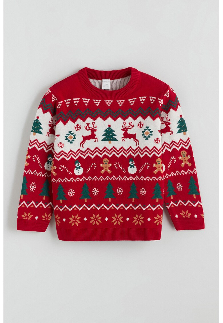 Pulover cu model de Craciun - Rosu/Alb/Verde