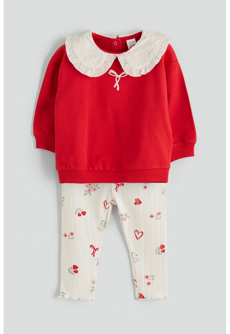 Pijama cu guler Peter Pan - Rosu/Bej