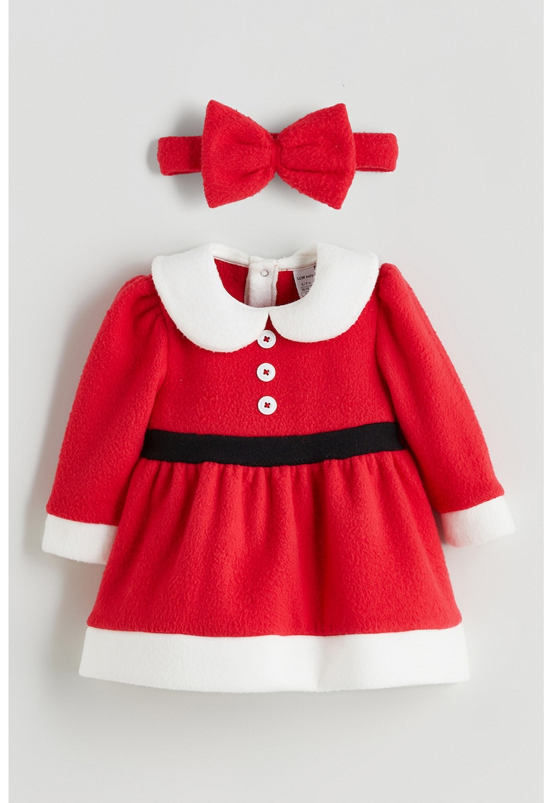 Set de rochie cu model de Craciun si bentita