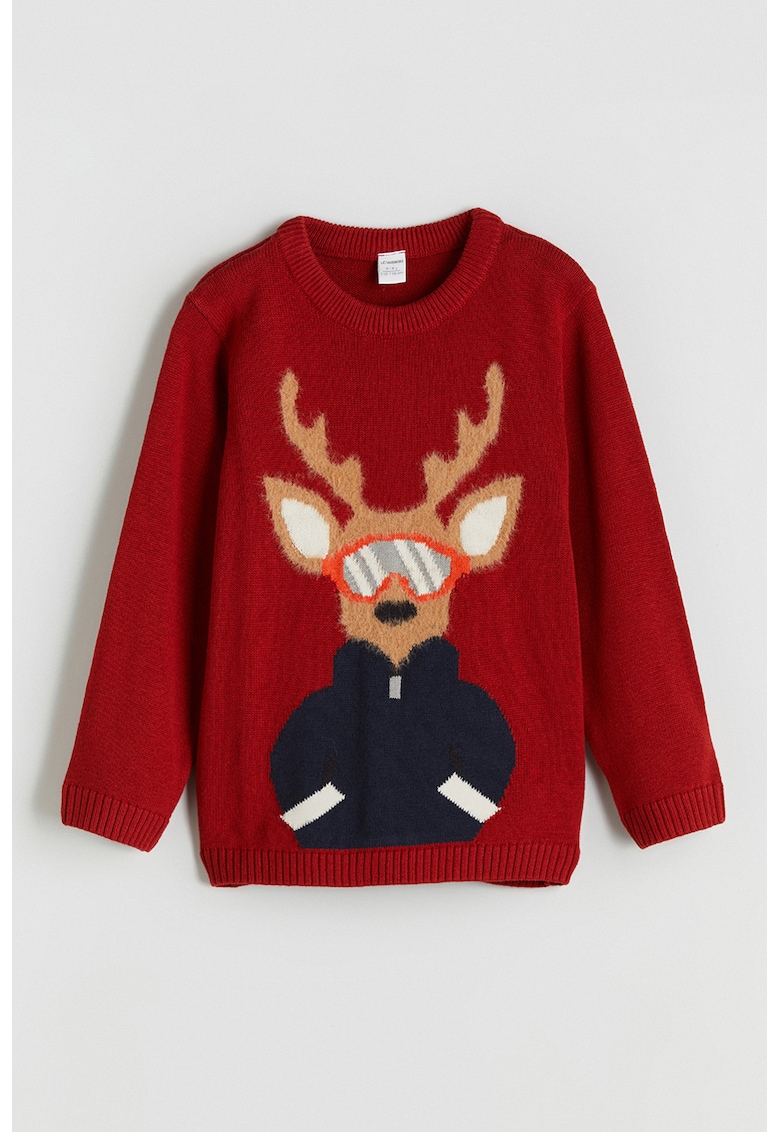 Pulover cu decolteu rotund si tematica de Craciun