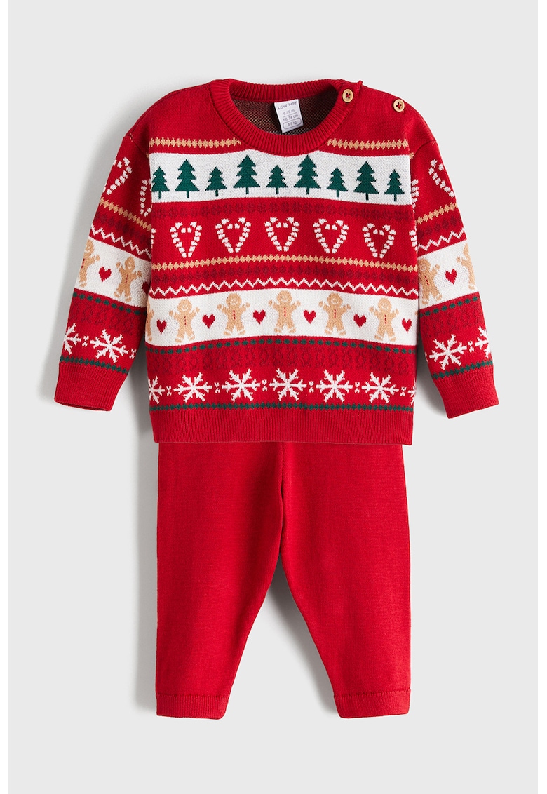 Set de pulover cu model de Craciun si pantaloni tricotati