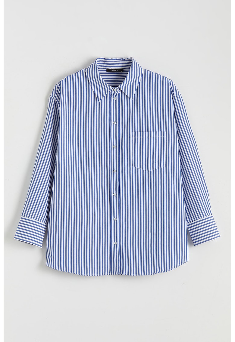 Camasa supradimensionata cu model cu dungi discrete - Alb/Albastru