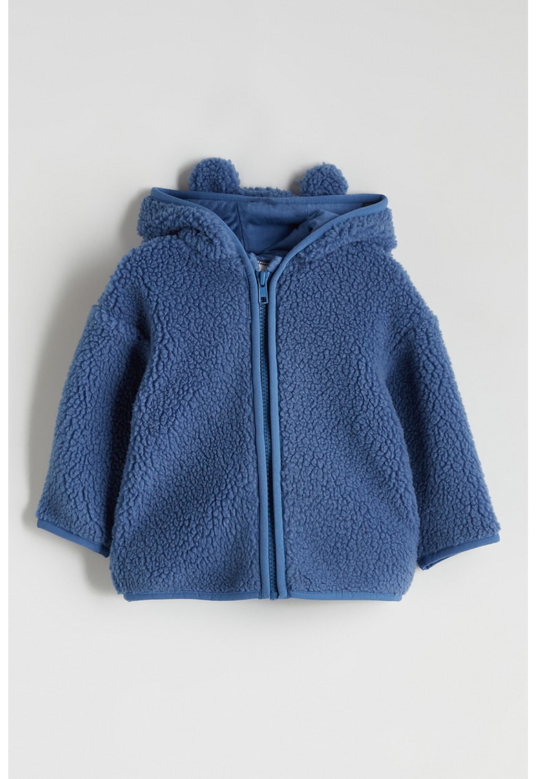 Jacheta din blana shearling sintetica cu gluga