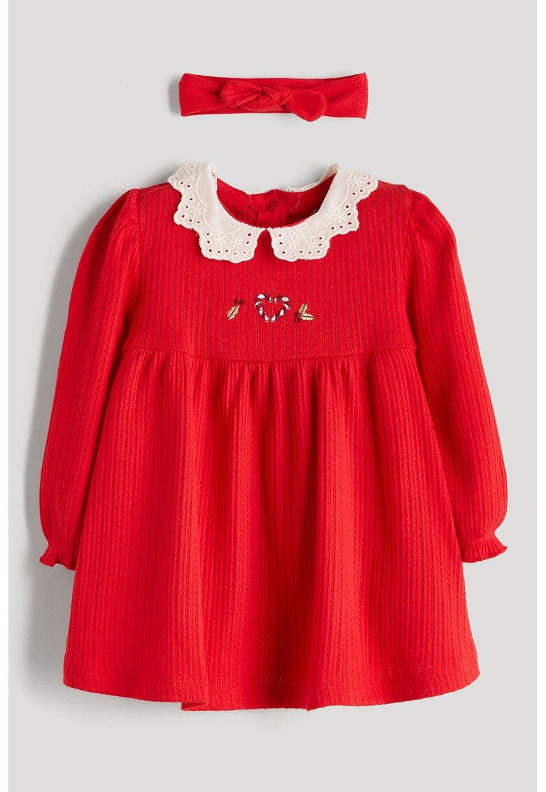 Rochie evazata cu maneci lungi si tematica de Craciun - Rosu/Alb