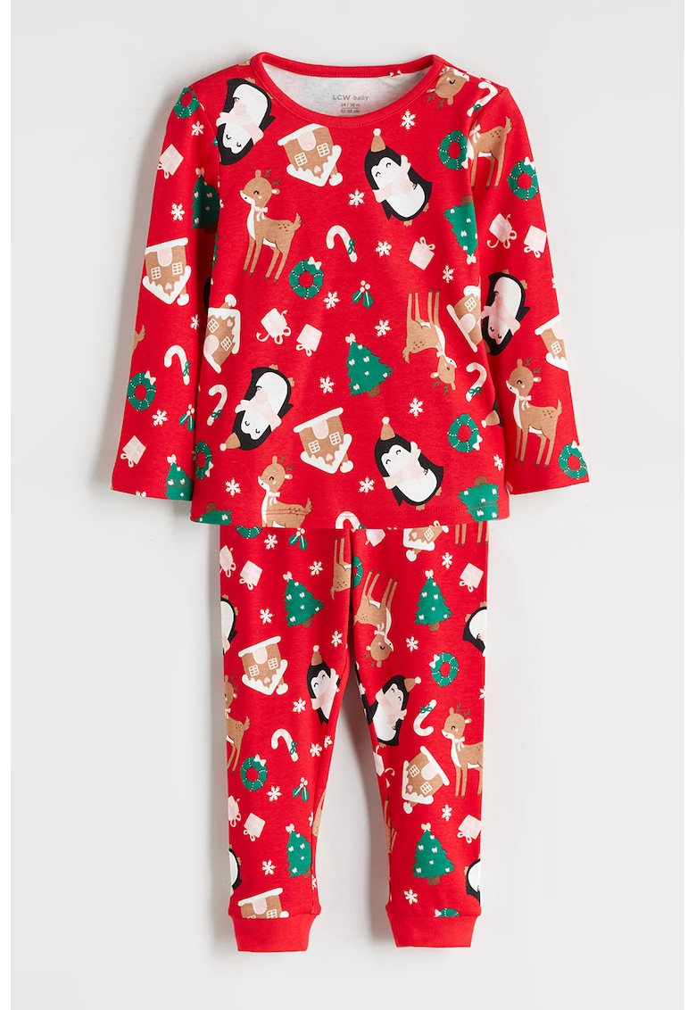 Pijama de bumbac cu imprimeu tematic de Craciun