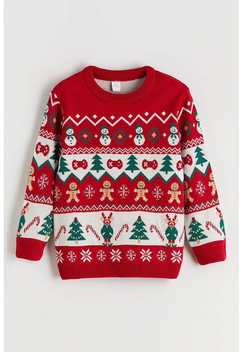 Pulover cu tematica de Craciun - Rosu/Alb/Verde englez