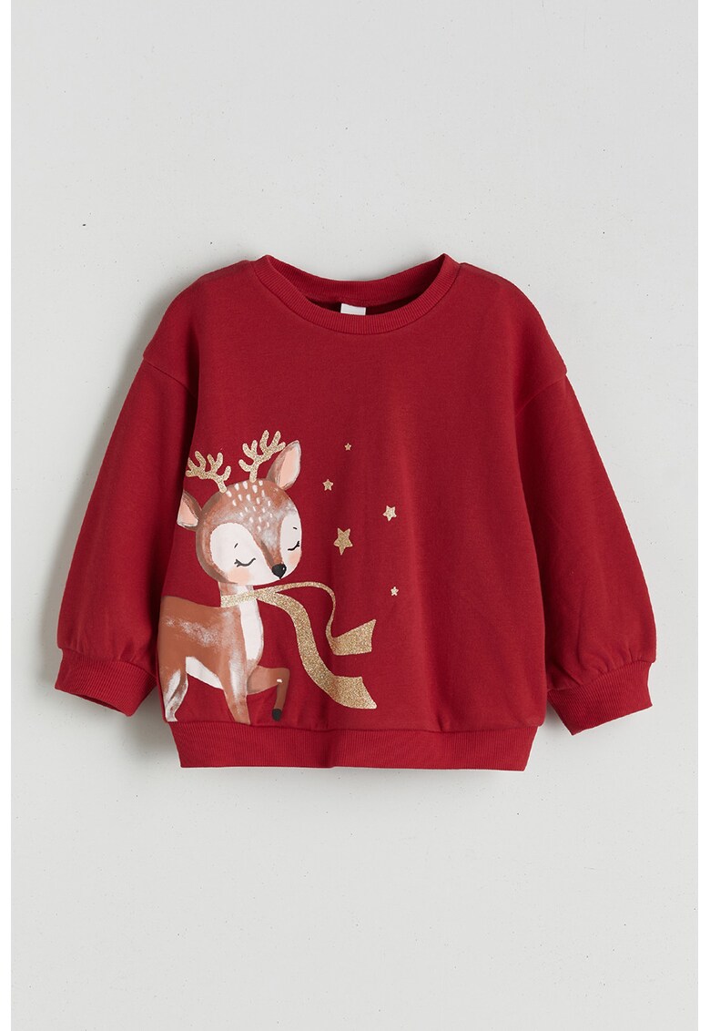 Bluza de trening lejera cu imprimeu de Craciun - Auriu/Maro/Rosu inchis