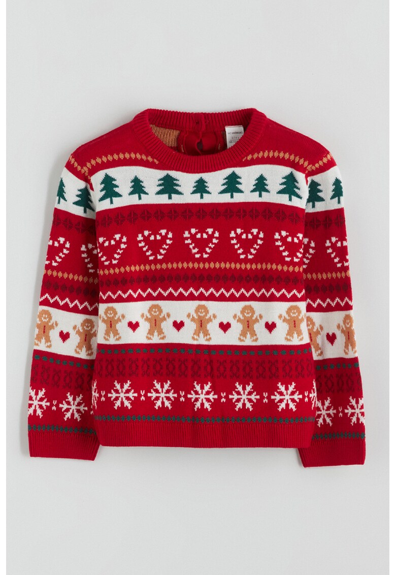 Pulover cu model tematic Xmas - Rosu/Alb/Verde englez