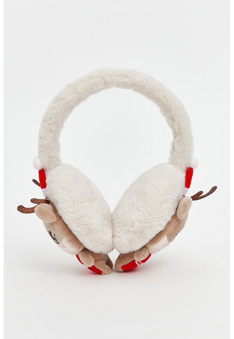 Protectie pentru urechi cu tematica de Craciun - Rosu/Maro deschis/Alb murdar