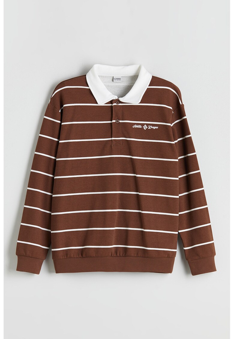 Bluza polo de trening cu model in dungi - Alb/Maro inchis