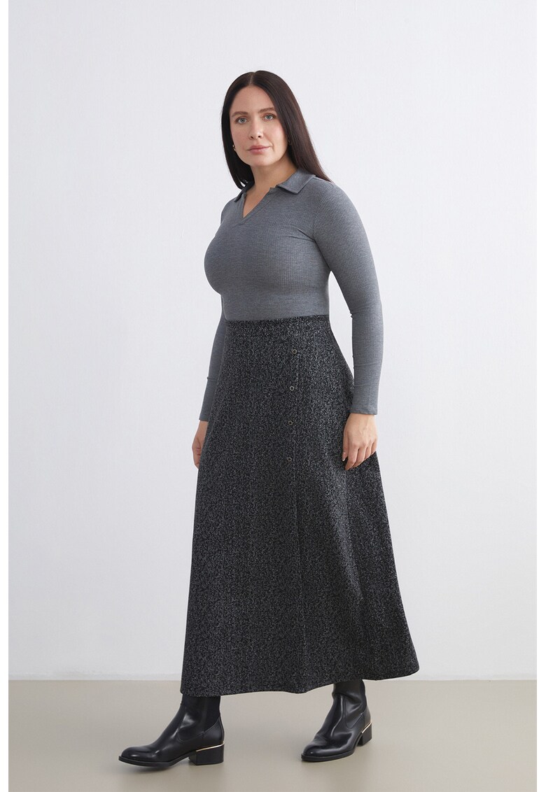 Fusta midi dreapta - Negru/Gri