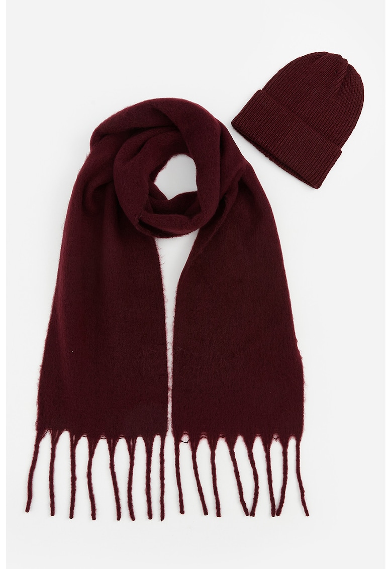 Set de caciula si fular cu franjuri