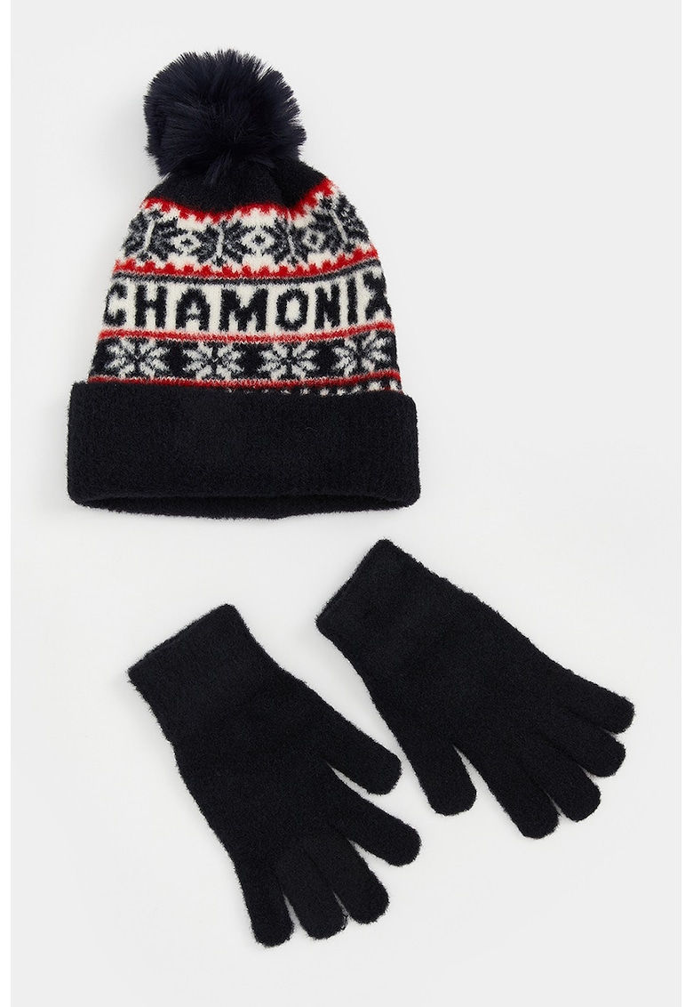 Set de manusi cu model uni si caciula cu model tematic de Craciun