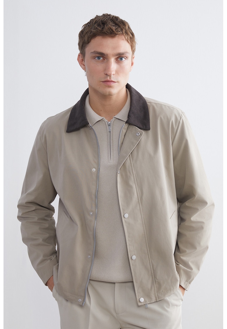 Jacheta regular fit cu guler clasic - Maro inchis/Grej