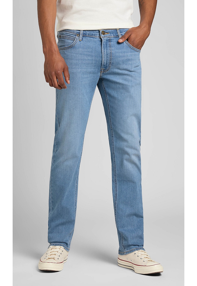Blugi barbatesti Daren ZIP FLY - bumbac/poliester/elastan - albastru deschis