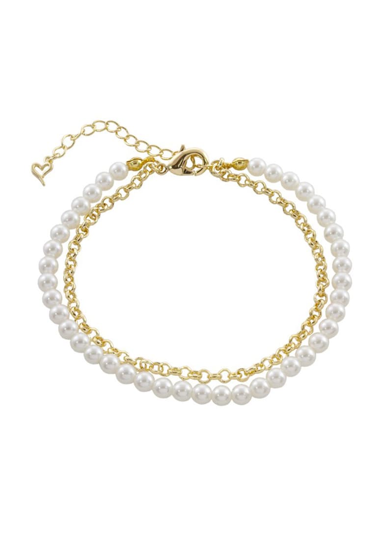 Bratara cu siraguri multiple - placata cu aur de 18K si decorata cu perle sintetice
