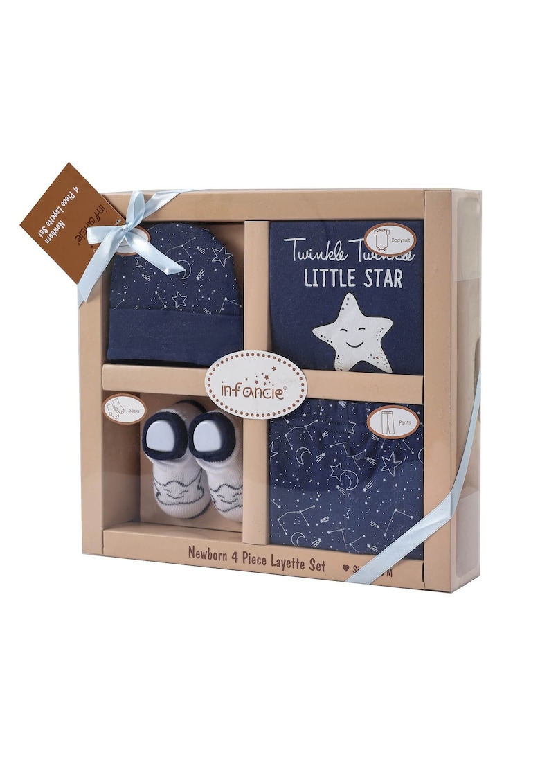 Set cadou nou nascut - 4 piese - bumbac - bleumarin - 0-6 luni