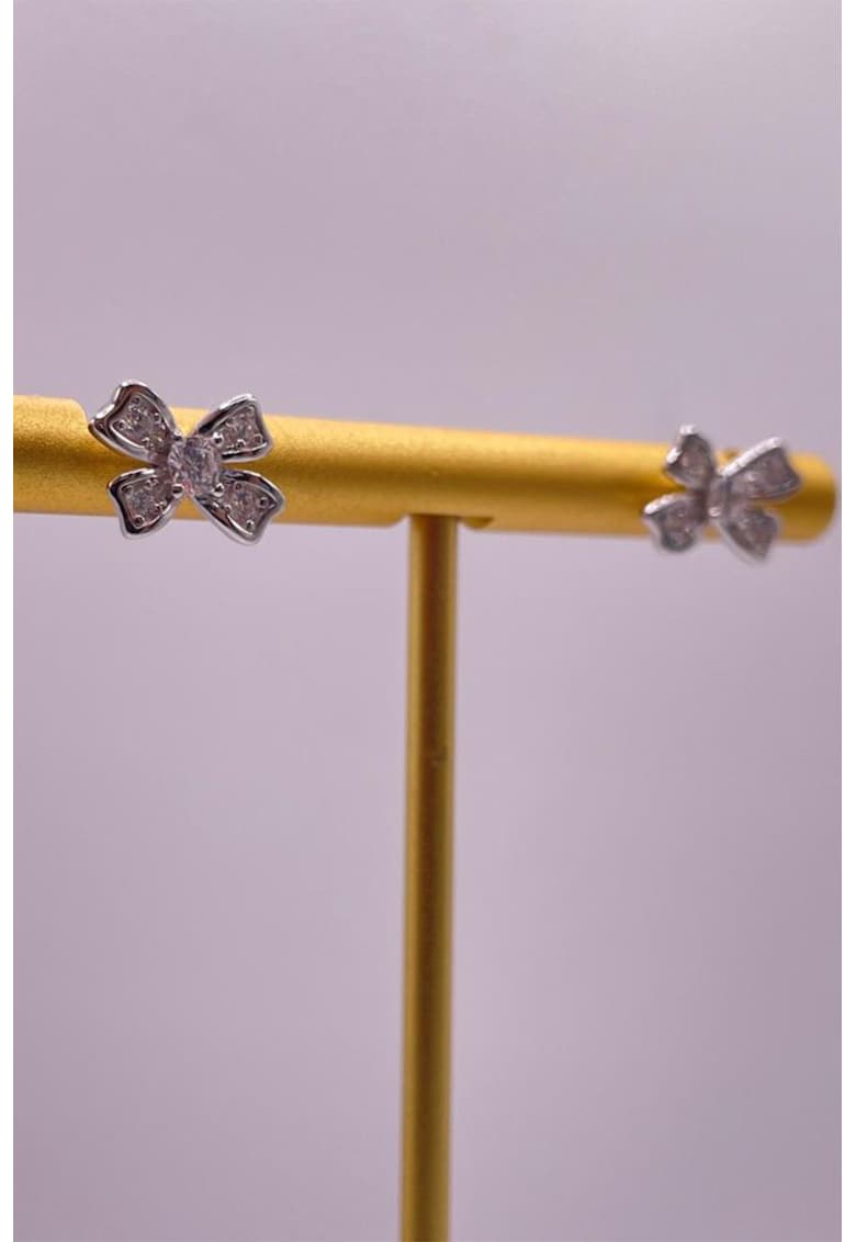 Cercei din argint in forma de funda si pietre zirconia