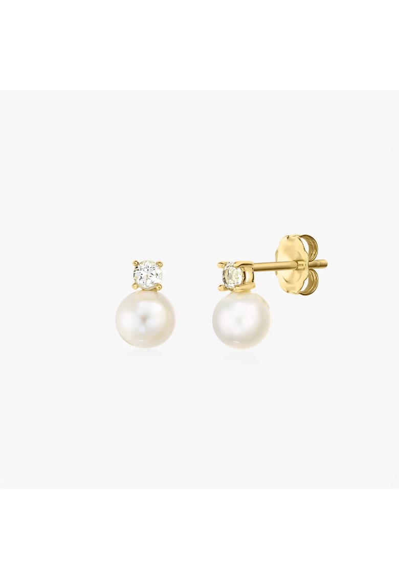 Cercei din argint Golden Astrid - Perla Naturala si Topaz Alb