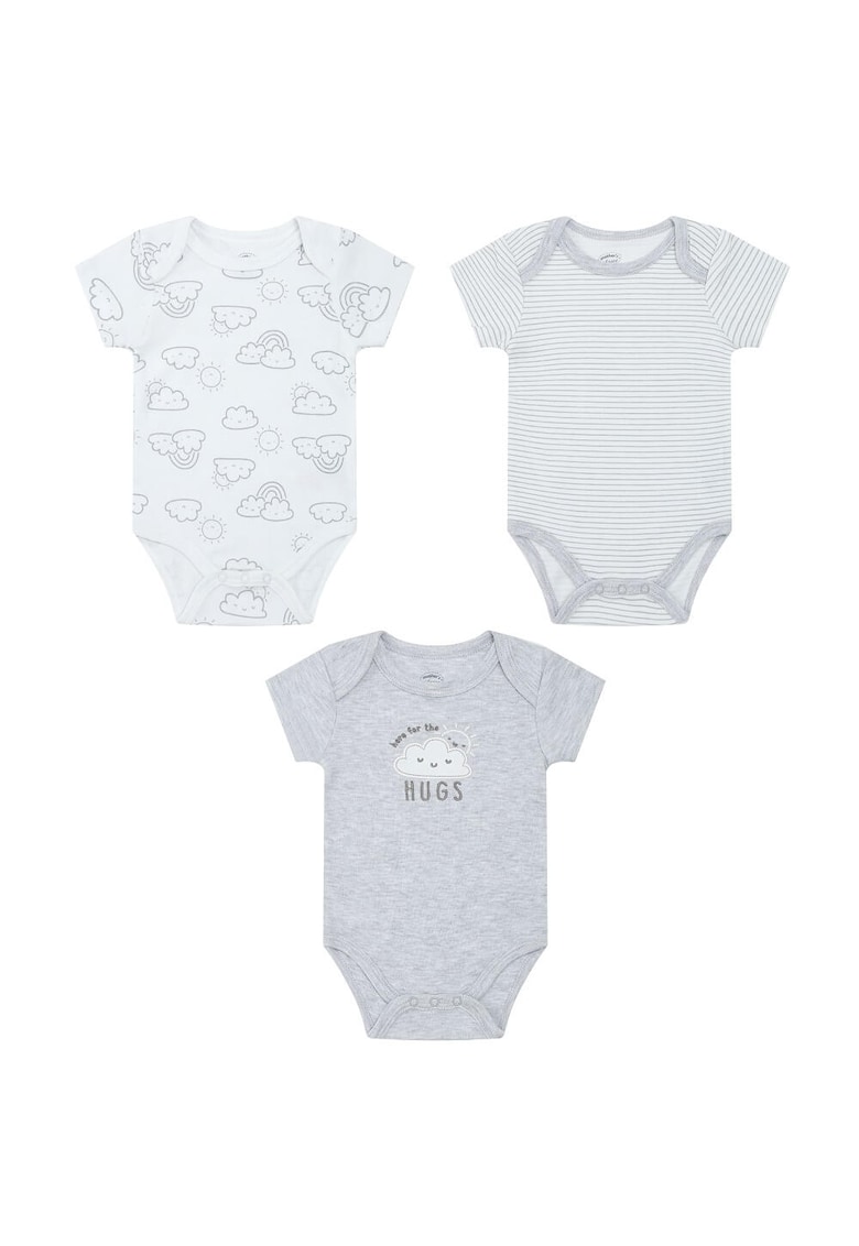 Set 3 body-uri din bumbac pentru bebelusi - model Hugs -