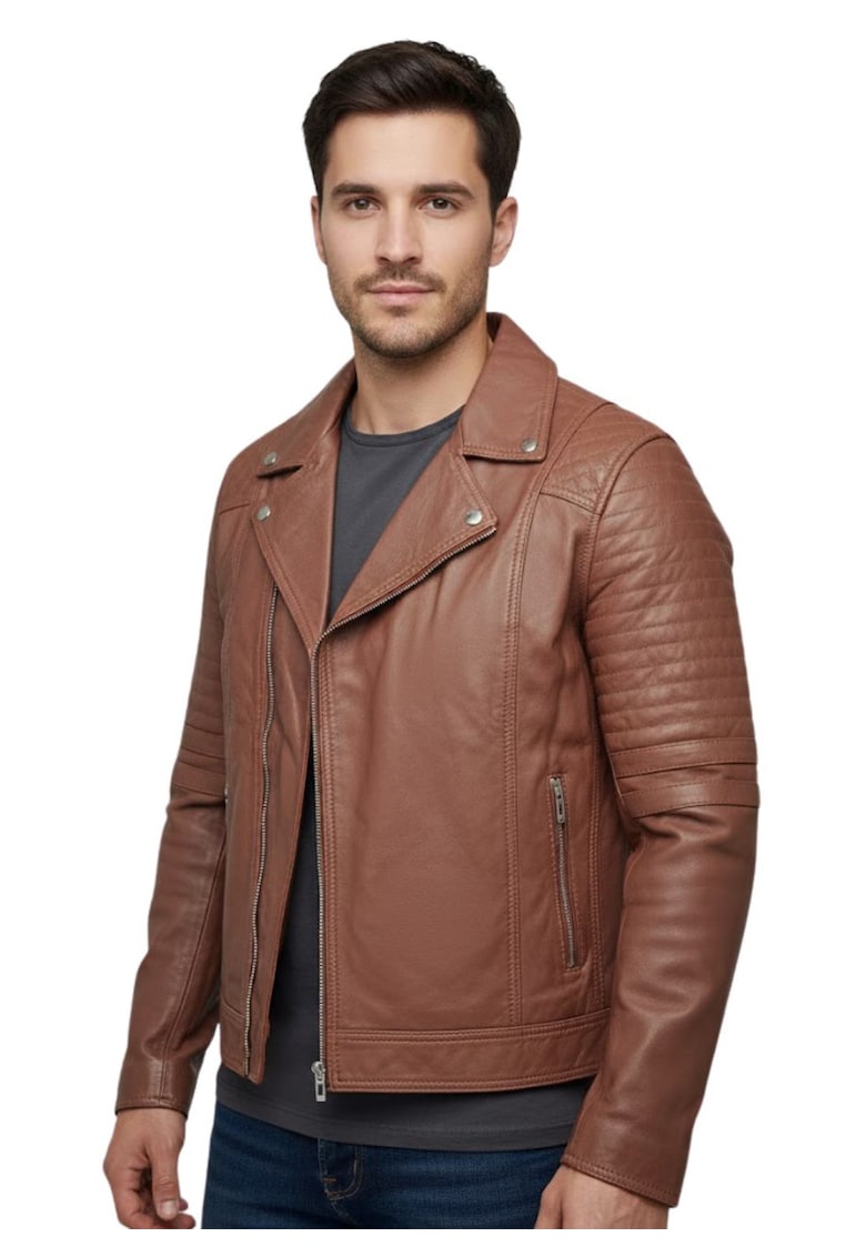 Jacheta biker din piele naturala Varus -