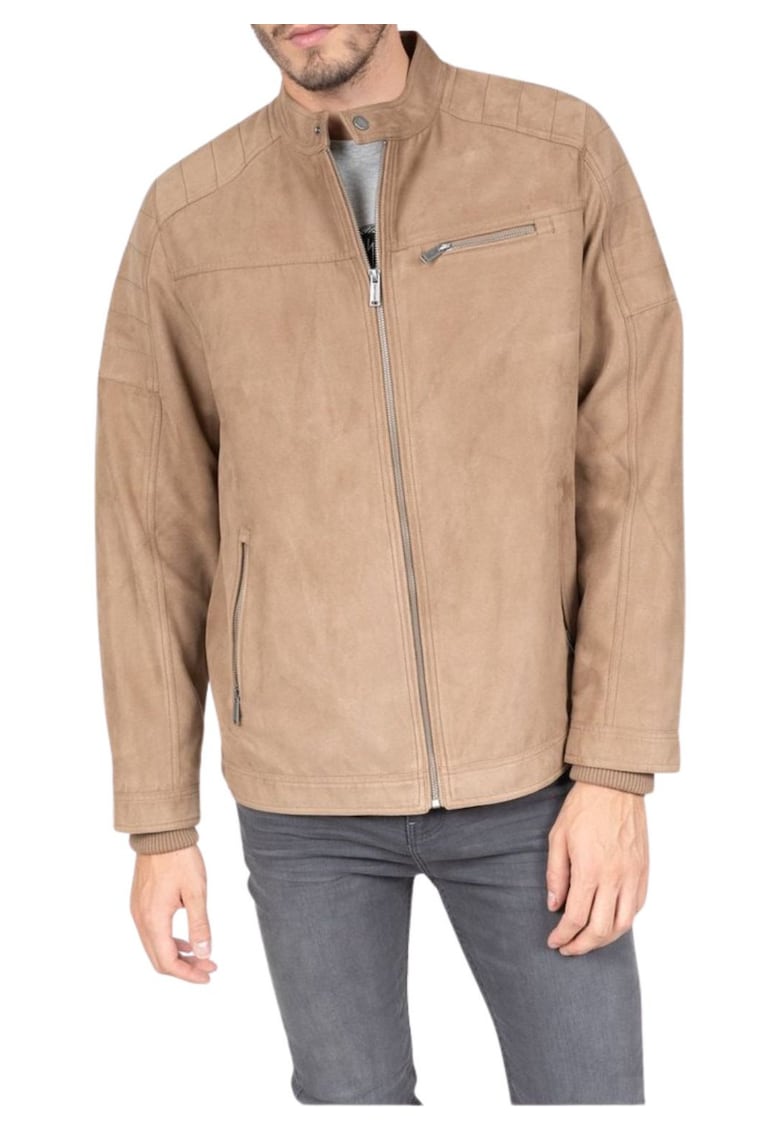 Jacheta din piele intoarsa sintetica cu guler scurt