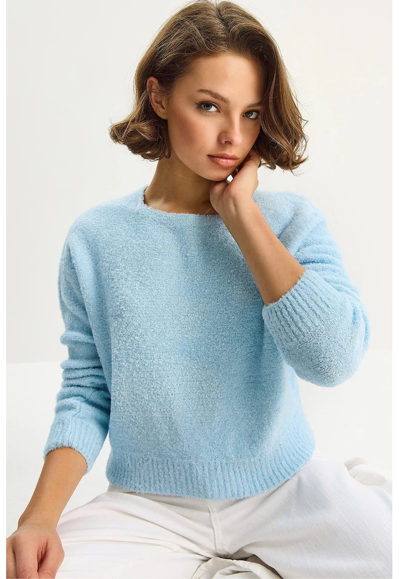 Pulover dama - HiCCUP - Pulover tricotat - Albastru bebelus - Tricot -