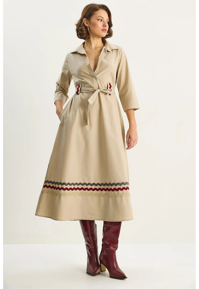 Rochie midi brodata bej