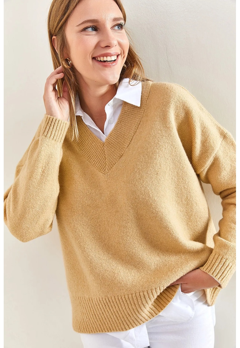 Pulover dama - lejer - maro camel - tricot -