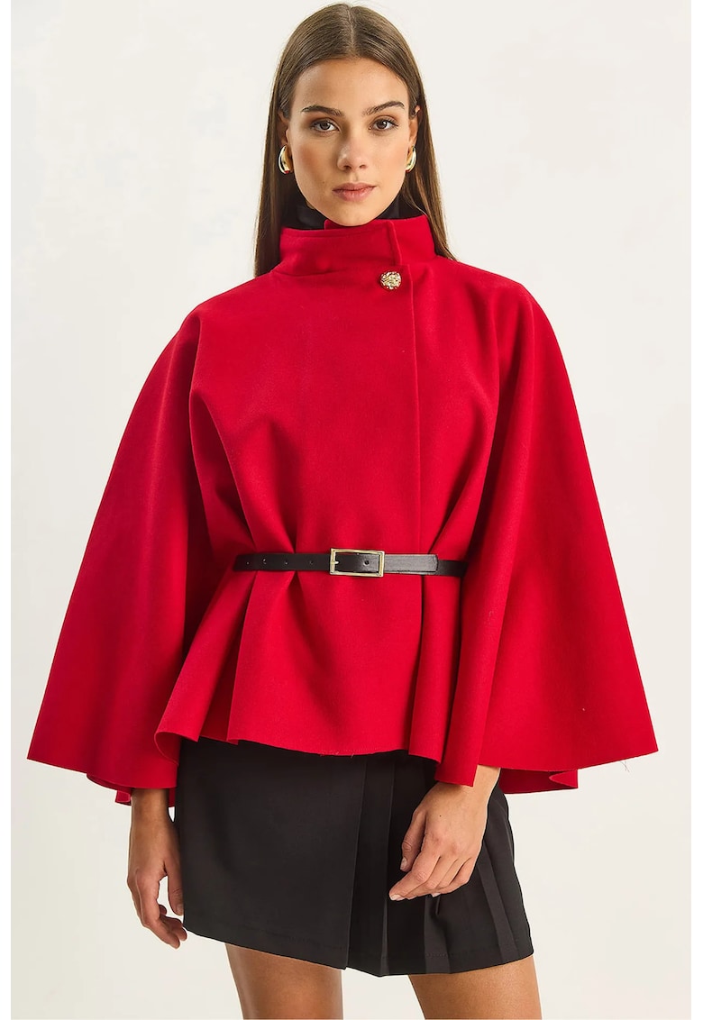 Palton dama HiCCUP supradimensionat - rosu - amestec de lana