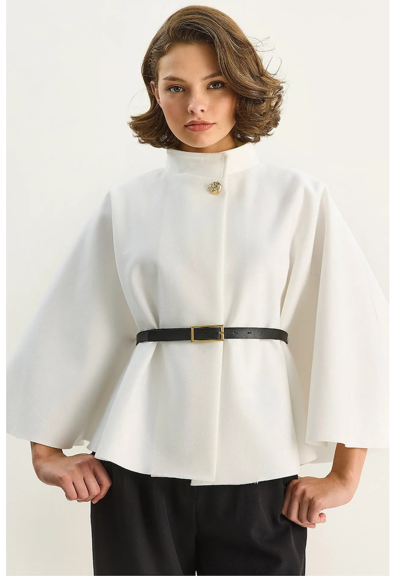 Palton dama HiCCUP - supradimensionat - alb - amestec de lana