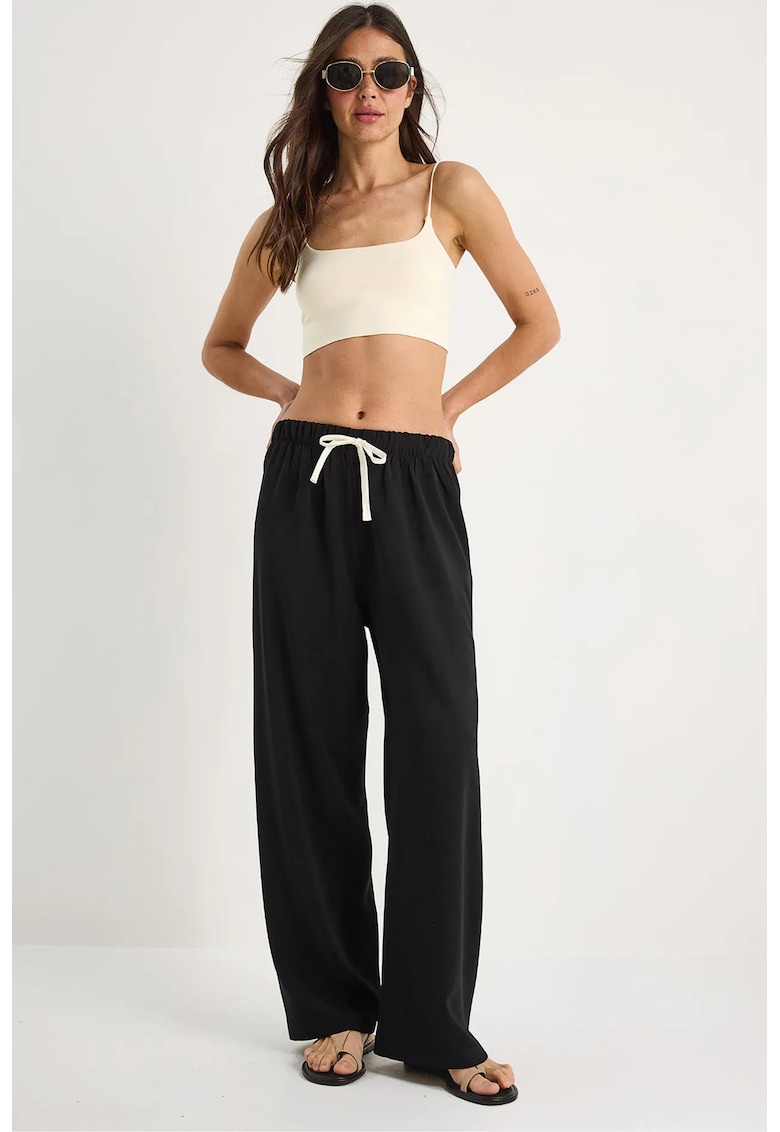 Pantaloni dama talie inalta - croiala larga - negru - textil