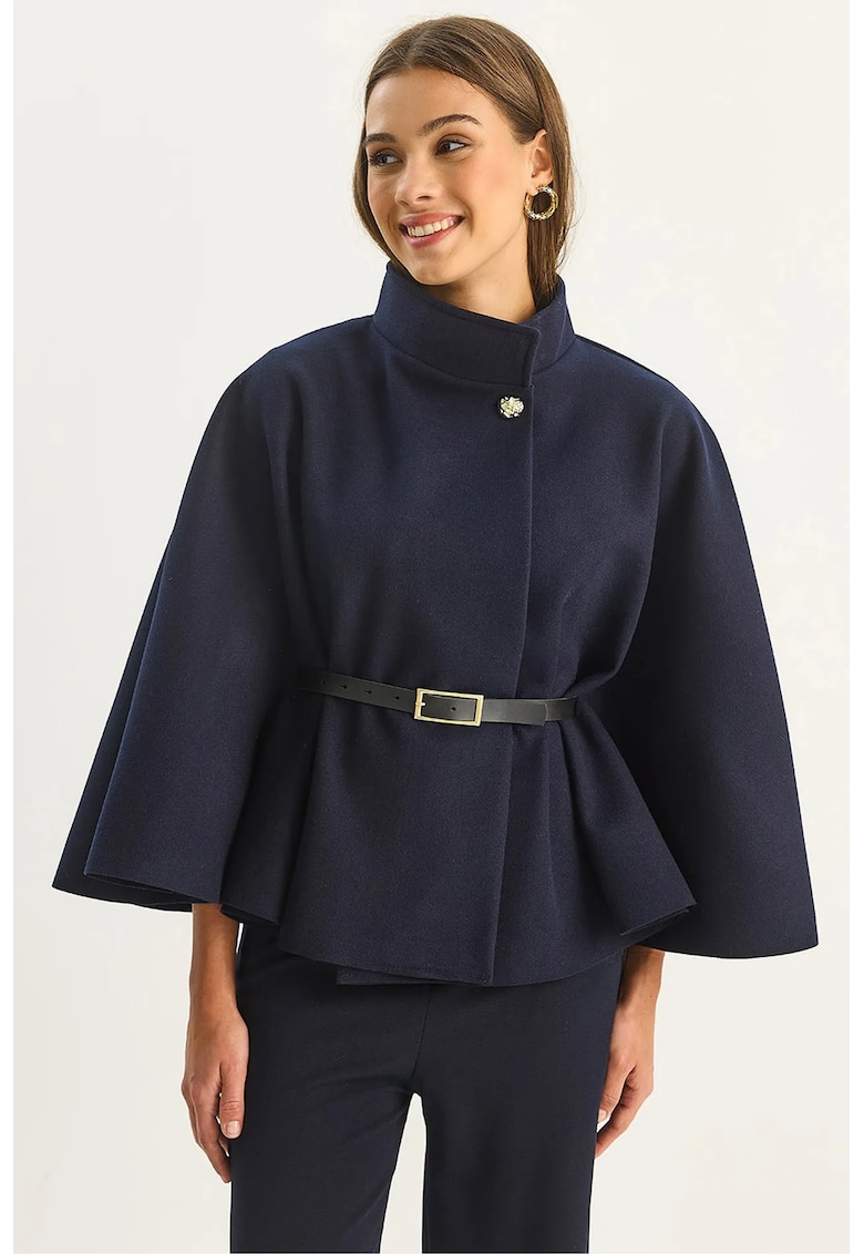 Palton dama HiCCUP - supradimensionat - bleumarin - amestec de lana