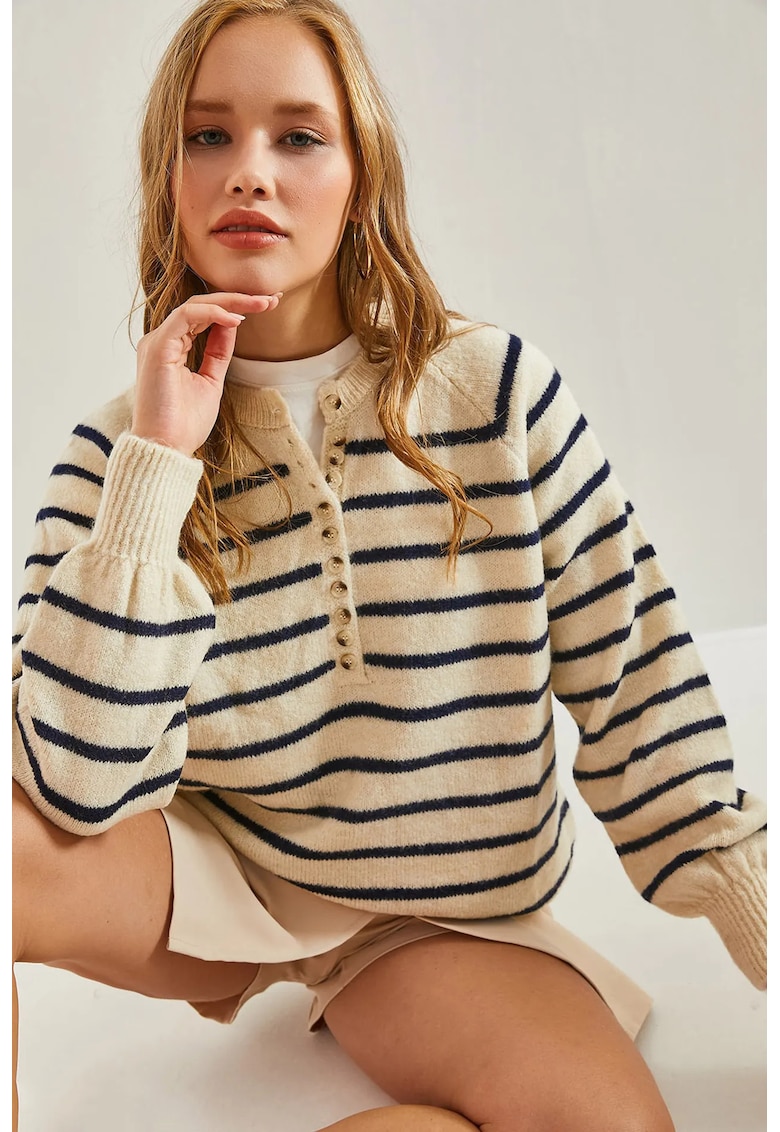 Pulover dama - tricotat cu dungi - tricot - Multicolor -