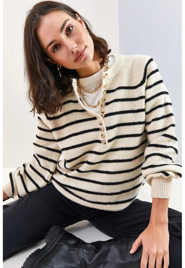 Pulover tricotat dungi - tricot - Alb -