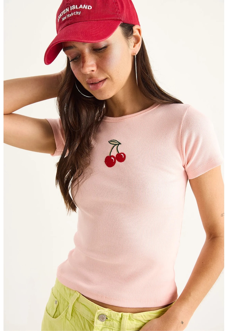 Tricou dama - Crop Top - roz aprins - jerseu