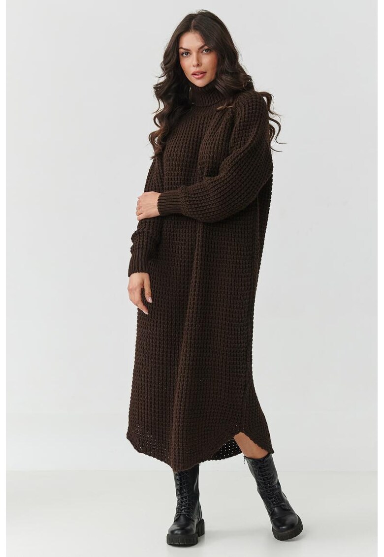 Rochie texturata cu guler rasucit -