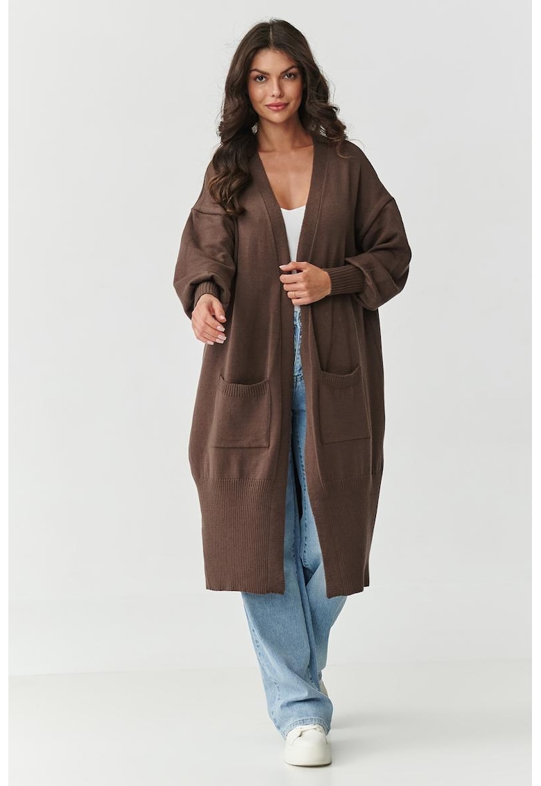 Cardigan supradimensionat cu buzunare aplicate -