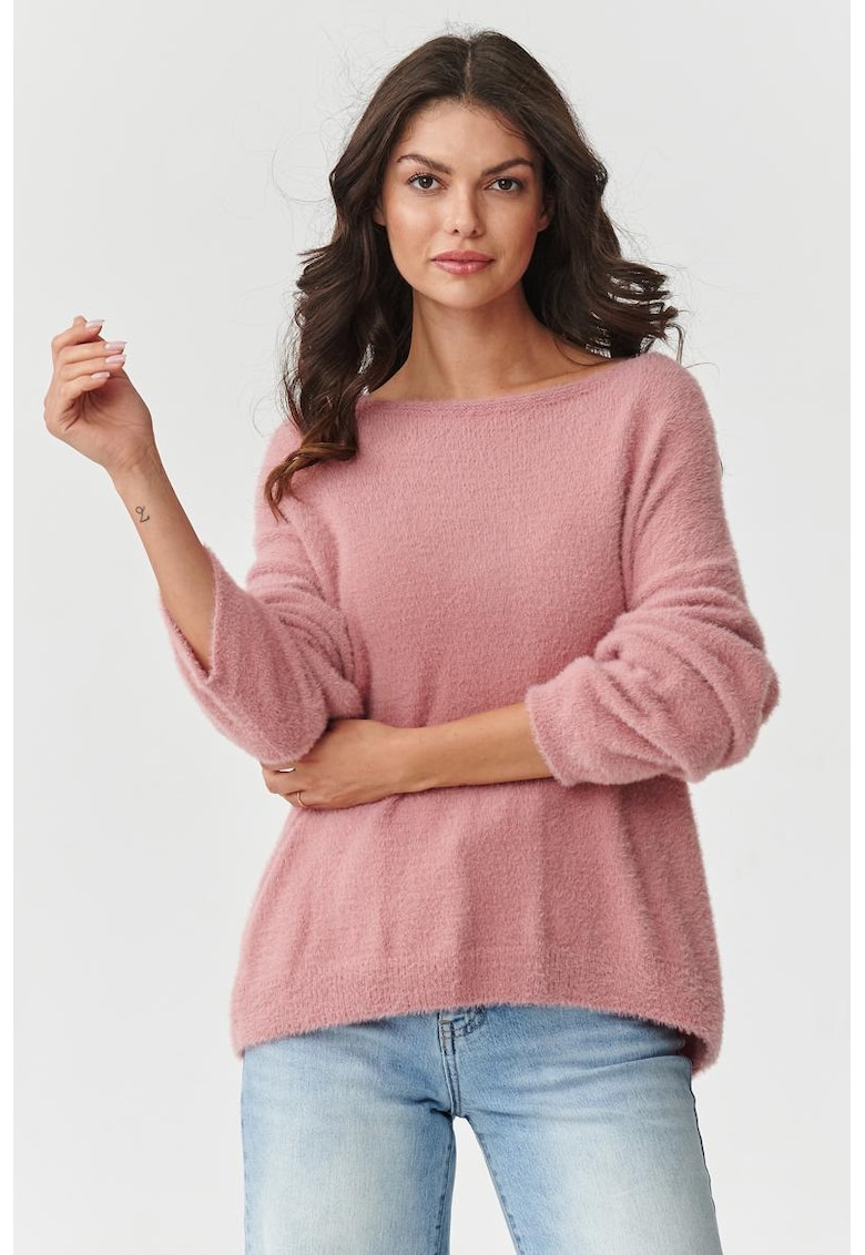 Pulover lejer cu decolteu barcuta -
